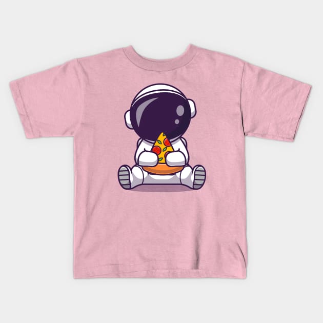 Cute Astronaut Eating Pizza Cartoon Kids T-Shirt by Catalyst Labs